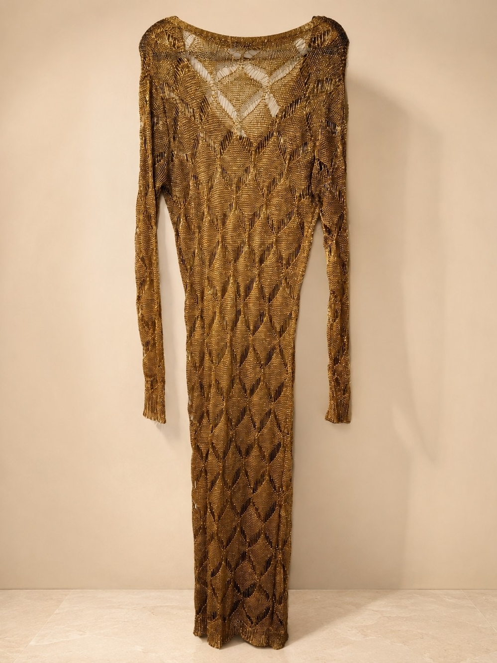 Fashion Nova Metallic Gold Long-Sleeve Maxi Knitted Dress Size3X - Picture 3 of 6